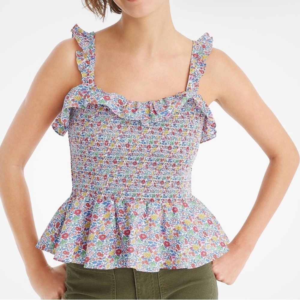 J. Crew Smocked Ruffle Liberty Fabric Floral Top Size X-Small Like New